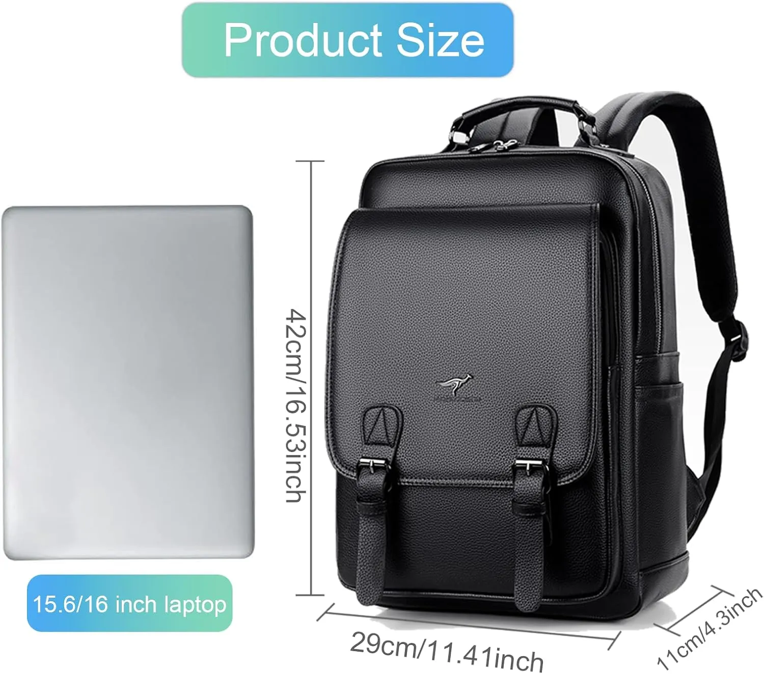 CHAO RAN Laptop Backpack for Men Leather Travel Backpack Carry on Flight Approved-Waterproof Medium Backpack Fit 15.6 Inch Notebook for College Business Office Bag with USB Charging Port (Black10)