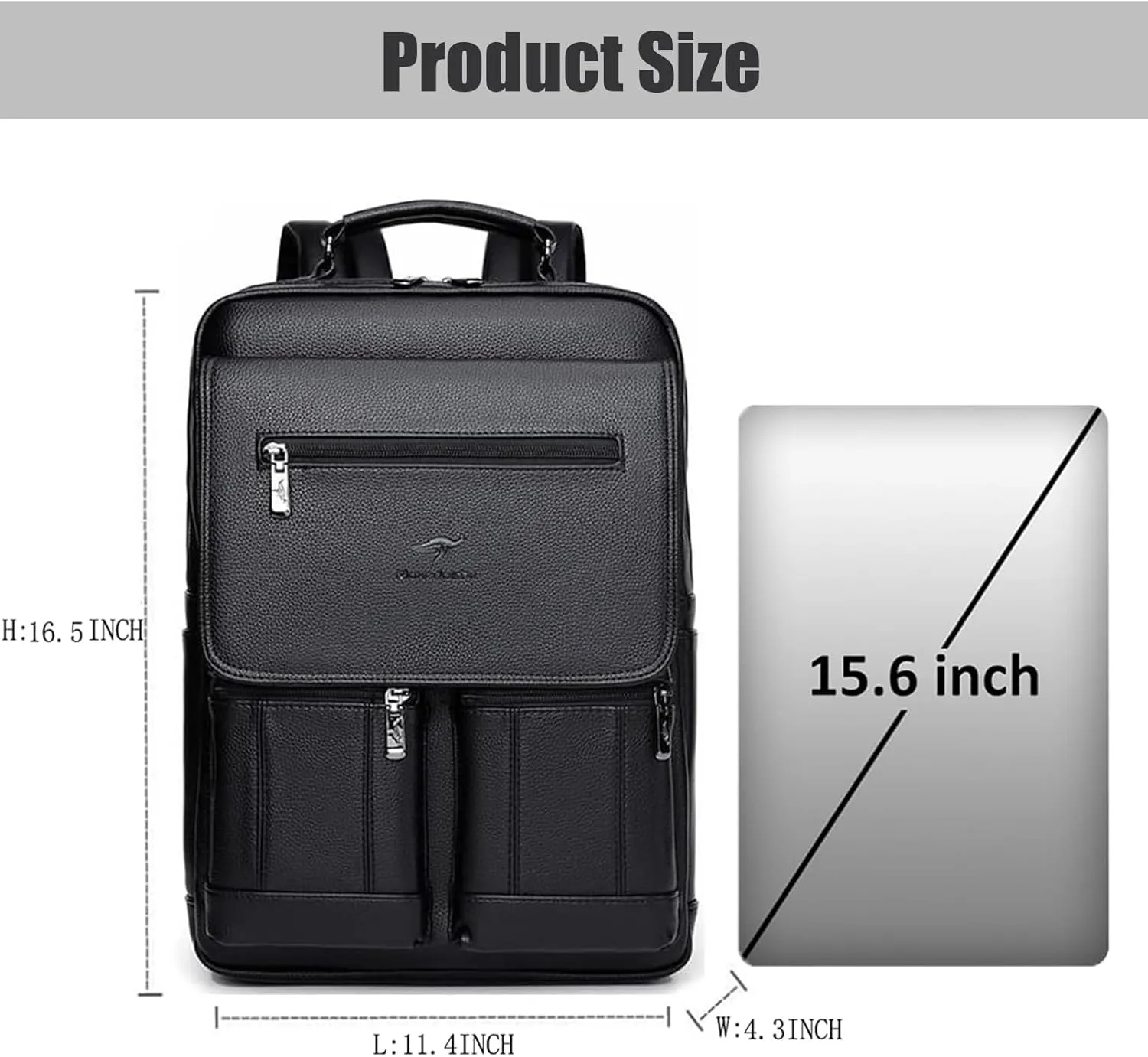 CHAO RAN Leather Laptop Backpack for Men Fit 15.6 Inch Laptop, Business Work Office College Medium Backpack with USB Charging Port, Waterproof Black Travel Bag