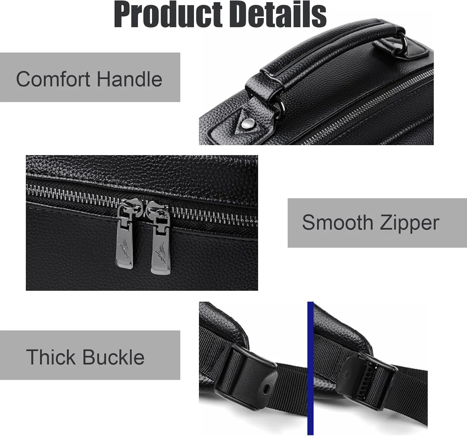 CHAO RAN Leather Laptop Backpack for Men Fit 15.6 Inch Laptop, Business Work Office College Medium Backpack with USB Charging Port, Waterproof Black Travel Bag