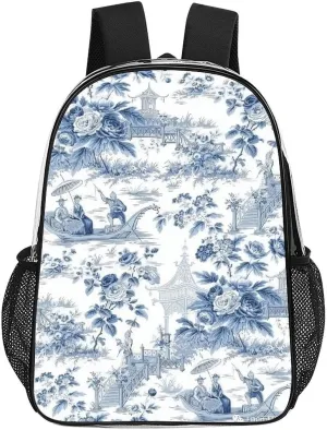 Chinese Style Powder Blue Chinoiserie Transparent Fashion Waterproof PVC Transparent Backpack Unisex 17 Inches