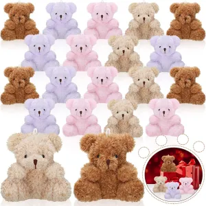 Chivao 20 Pcs Mini Plush Bears 4'' Small Bear Bulk Stuffed Animal Toys Tiny Soft Bear Doll Present Stuffers for Baby Shower Favors Wedding Party(Brown, Apricot, Pink, Purple)