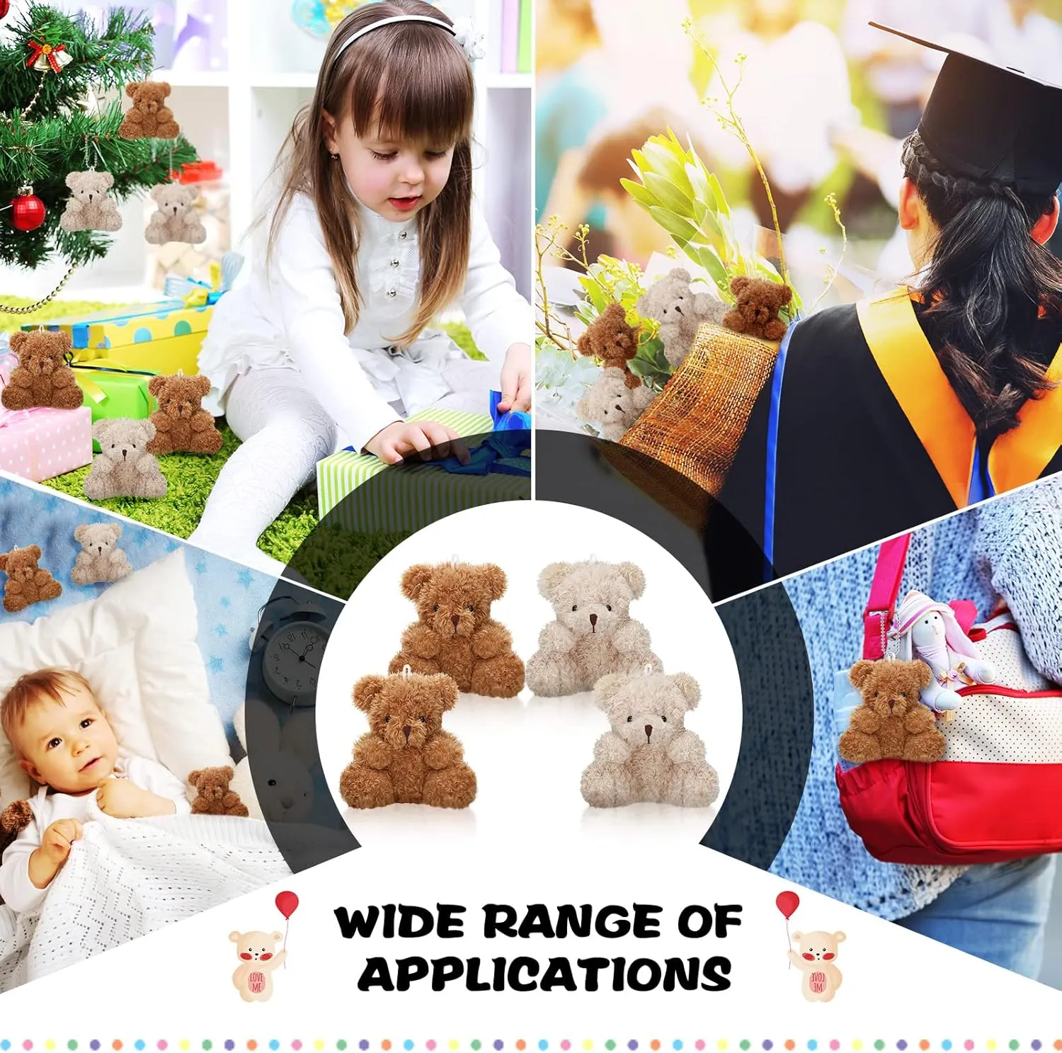 Chivao 20 Pcs Mini Plush Bears 4'' Small Bear Bulk Stuffed Animal Toys Tiny Soft Bear Doll Present Stuffers for Baby Shower Favors Wedding Party(Brown, Apricot, Pink, Purple)