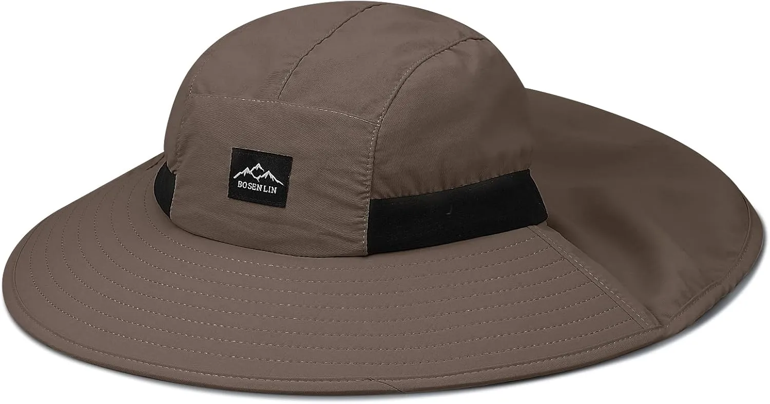 Clakllie Waterproof Wide Brim Sun Hat with Neck Flap UPF 50  Fishing Hats Sun Protection Gardening Safari Hat for Hiking
