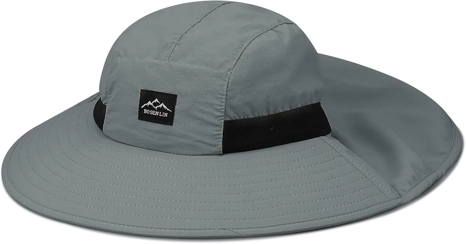 Clakllie Waterproof Wide Brim Sun Hat with Neck Flap UPF 50  Fishing Hats Sun Protection Gardening Safari Hat for Hiking