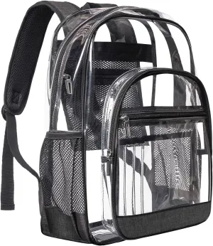Clear Backpack Bookbag Stadium Approved - Clear Heavy Duty Backpacks for Men Women - Large Transparent See Through Bookbags with Reinforced Strap