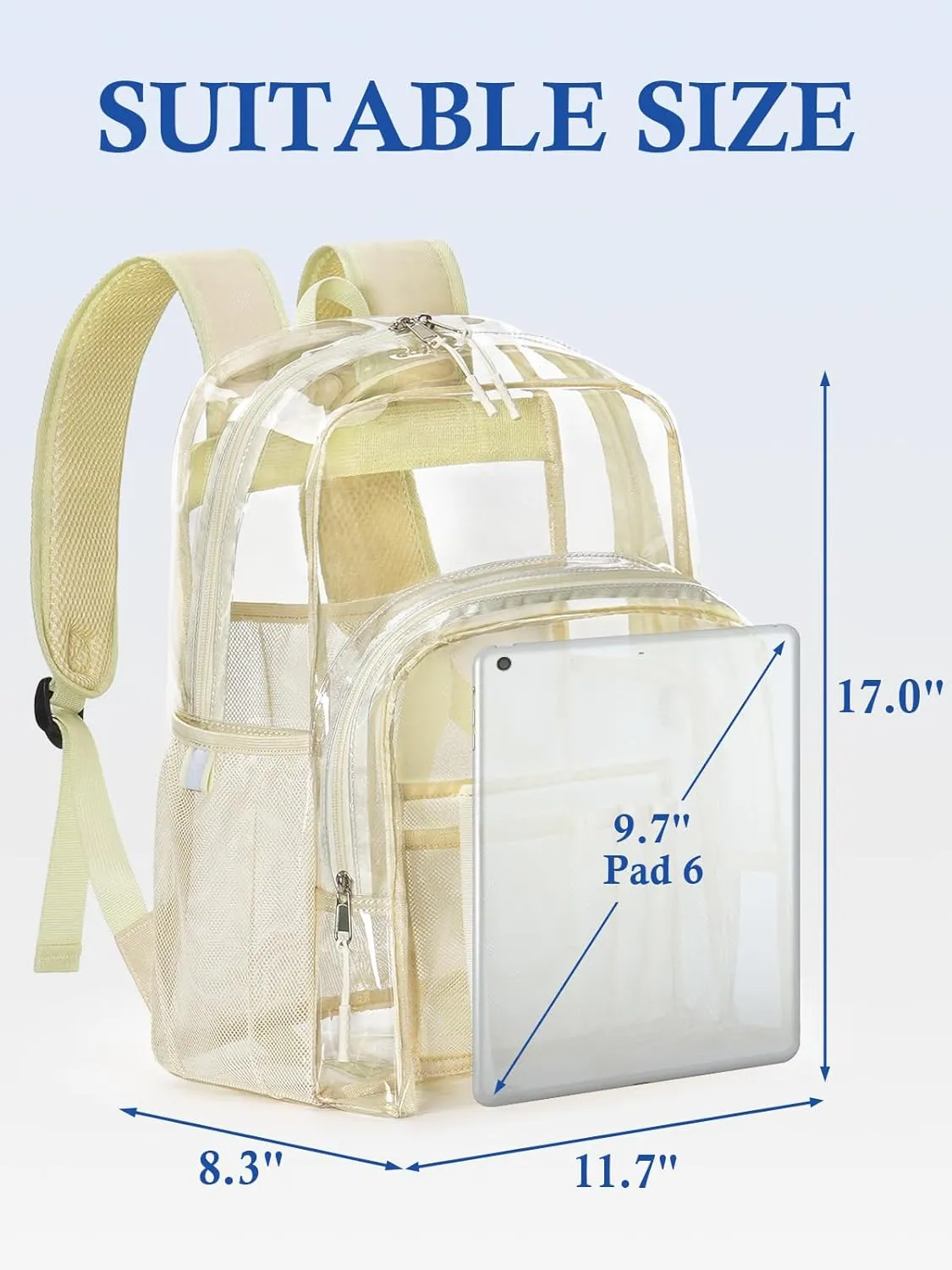 Clear Backpack for School, 17 inch Large Heavy Duty-TPU See Through Bookbag for Boys Girls and Adult, Transparent Backpack With Multi-Pockets for College Work Gym Sport, Beige