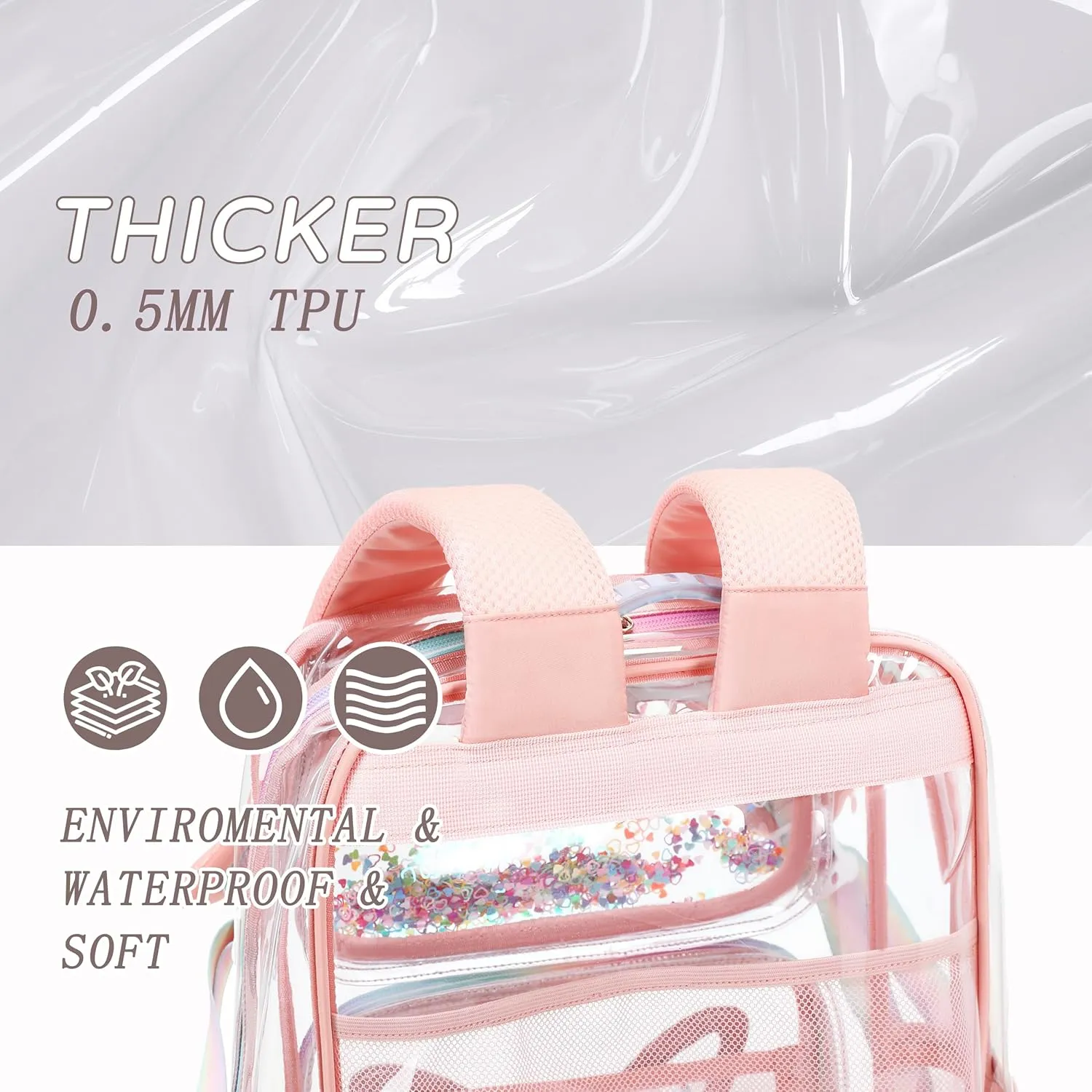 Clear Backpack for School,Large Bookbag Heavy Duty See Through Butterfly Backpacks for Girls Stadium Approved Daypack Transparent Shoulder Bags for Students,Teens,Women,Work,Travel,Concert Pink