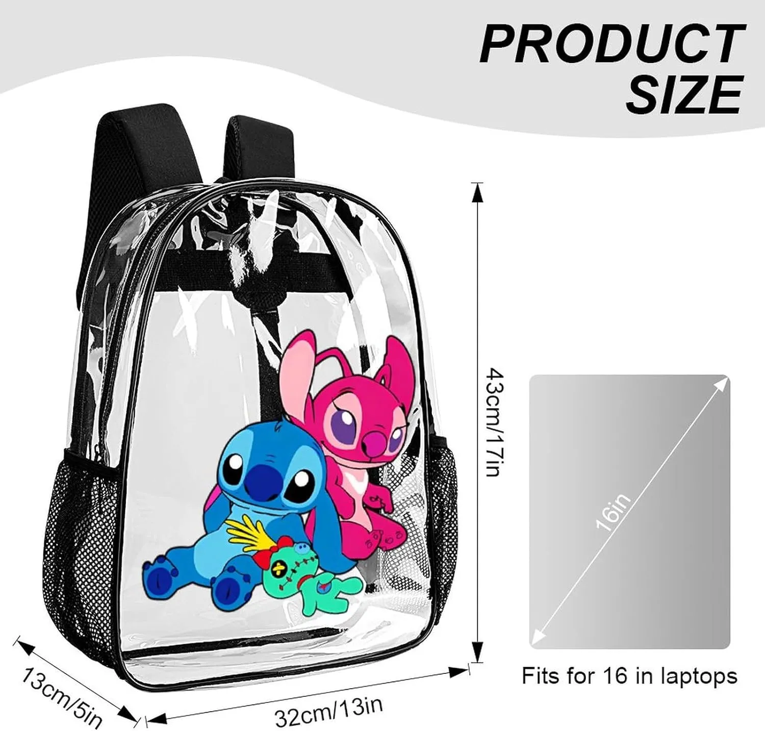 Clear Backpack Heavy Duty PVC Transparent Cartoon Backpack 17" Large Capacity See Through Bag for College