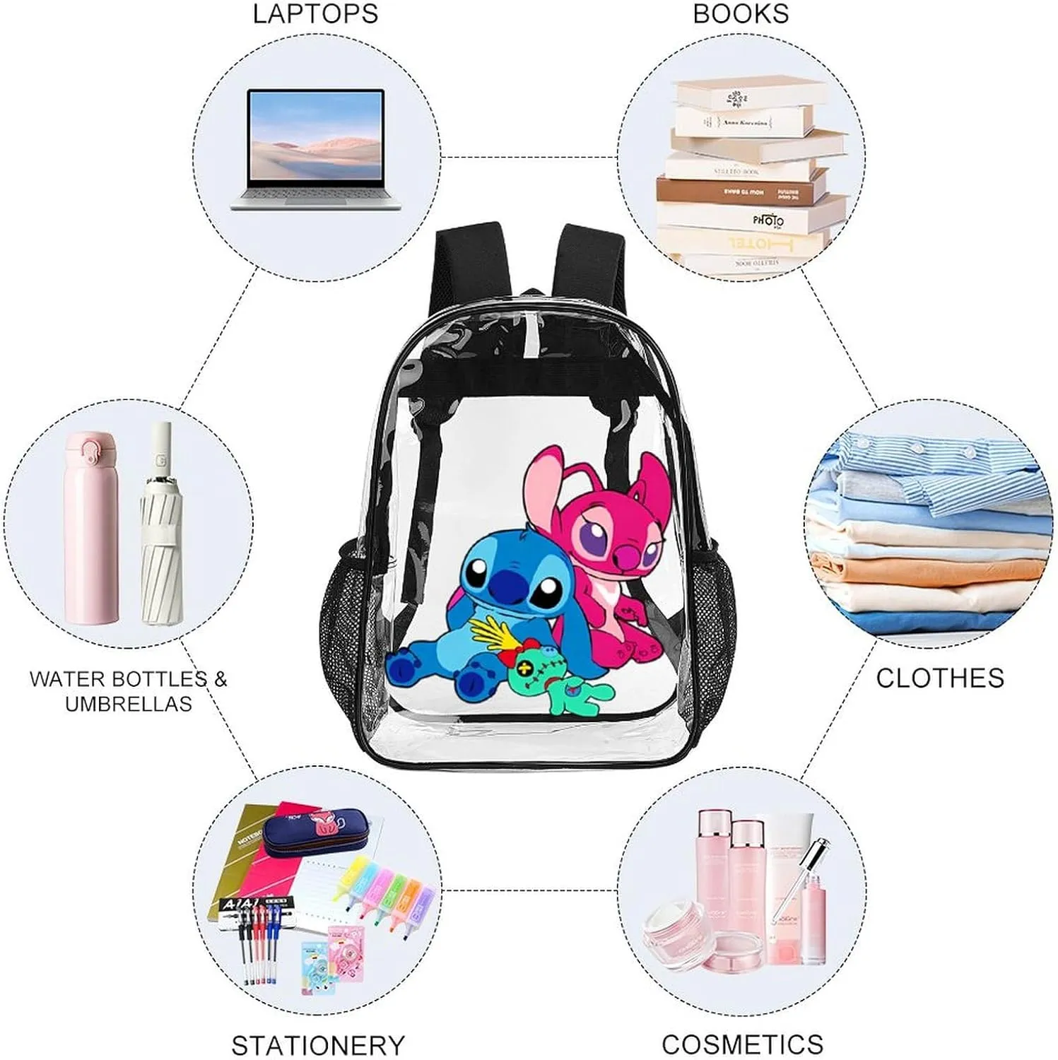 Clear Backpack Heavy Duty PVC Transparent Cartoon Backpack 17" Large Capacity See Through Bag for College