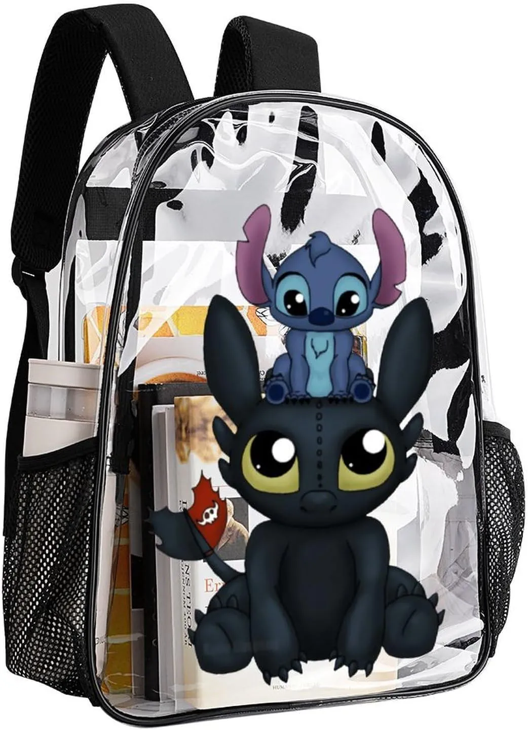 Clear Backpack Heavy Duty PVC Transparent Cartoon Dragon Backpack 17" Large Capacity See Through Bag for Travel