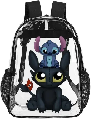 Clear Backpack Heavy Duty PVC Transparent Cartoon Dragon Backpack 17" Large Capacity See Through Bag for Travel