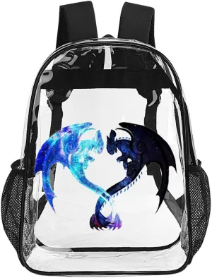 Clear Backpack Heavy Duty PVC Transparent Cartoon Dragon Backpack 17" Large Capacity See Through Bag for Work