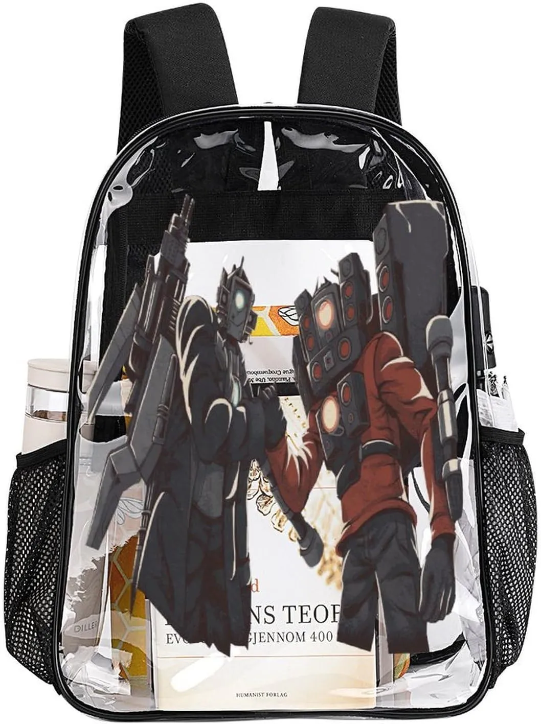 Clear Backpack Heavy Duty PVC Transparent Funny Toi-let Backpack 17"" Large Capacity See Through Bag for Travel, 43x32x13cm, Style-5