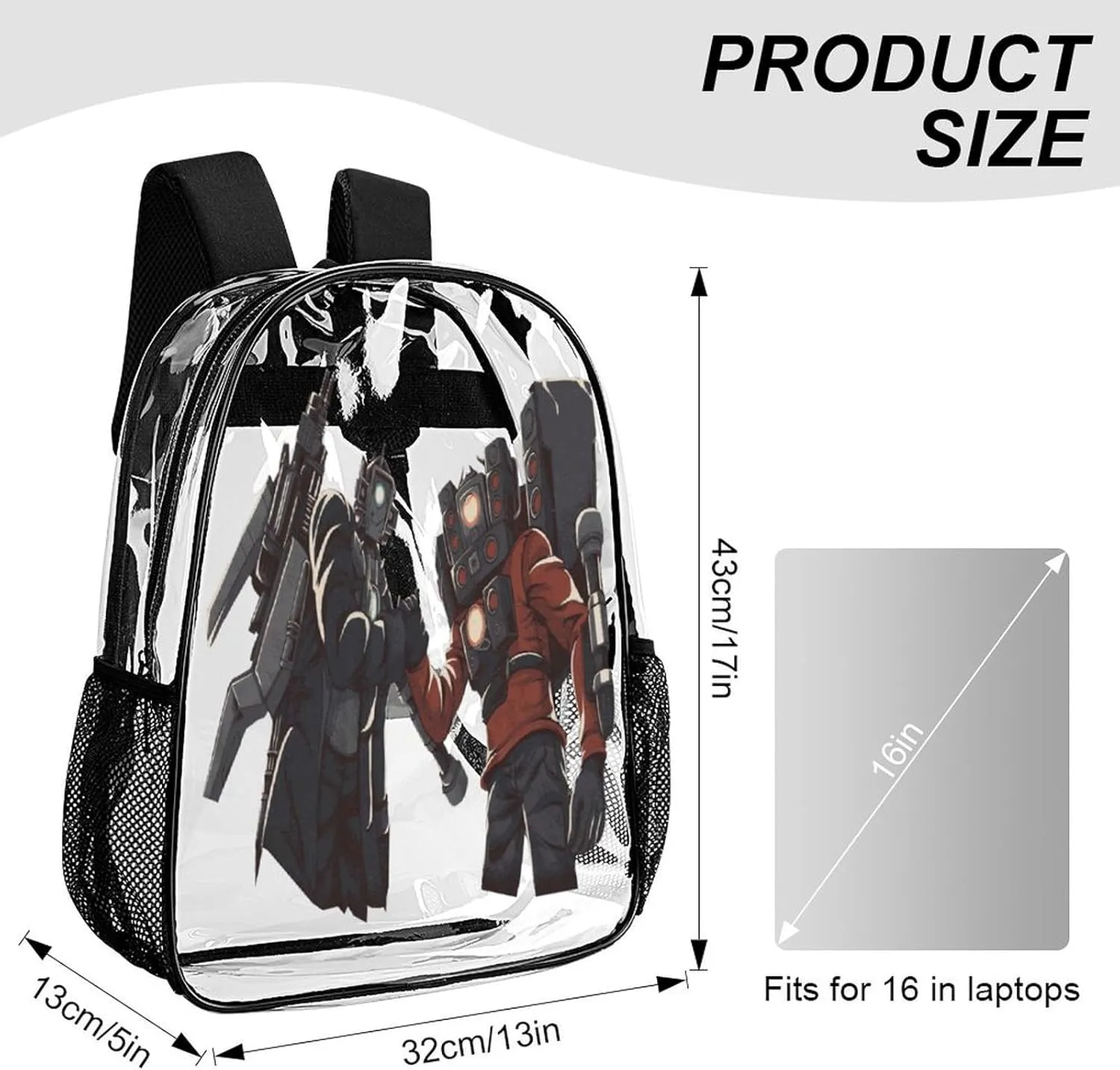 Clear Backpack Heavy Duty PVC Transparent Funny Toi-let Backpack 17"" Large Capacity See Through Bag for Travel, 43x32x13cm, Style-5