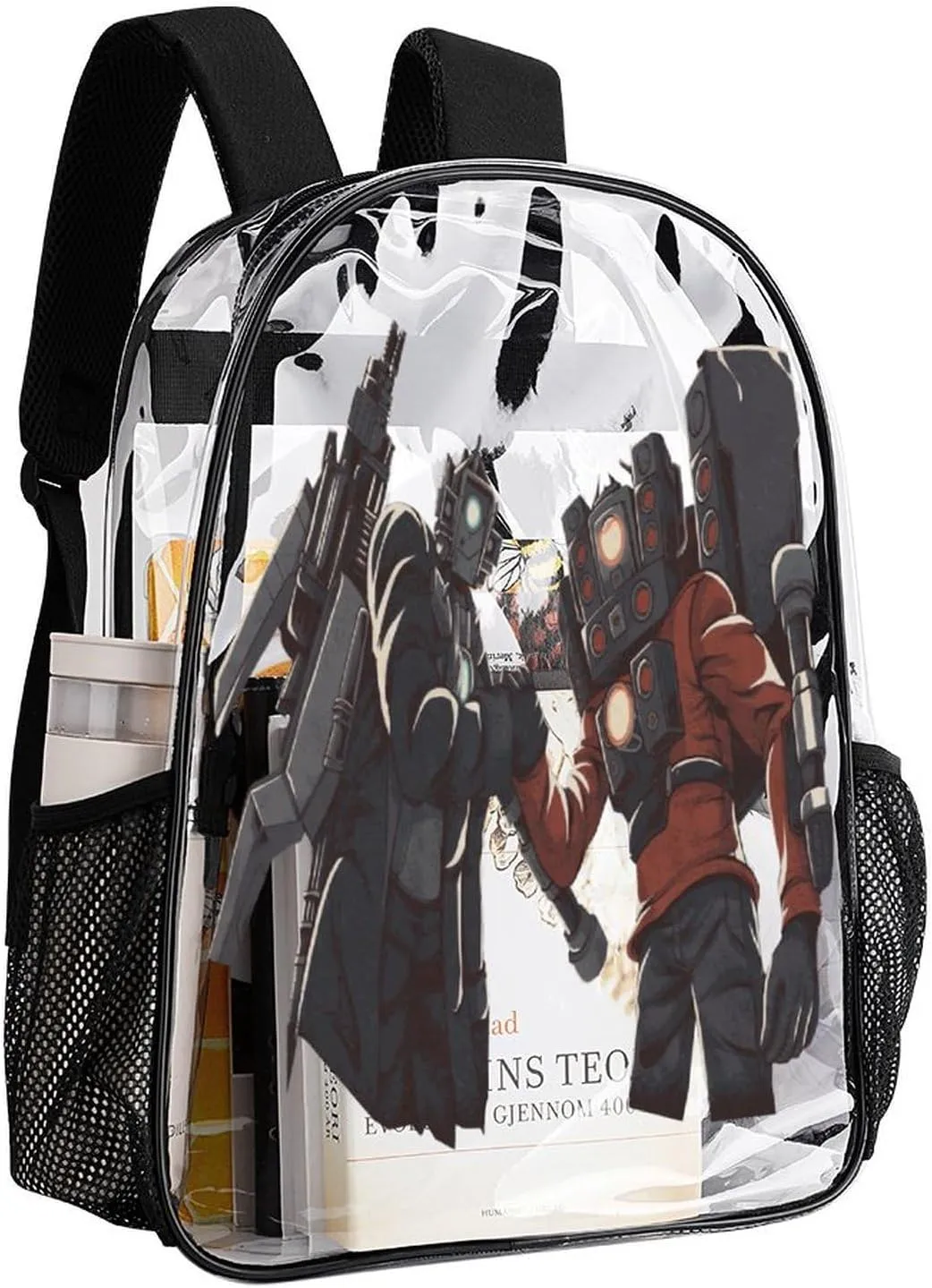Clear Backpack Heavy Duty PVC Transparent Funny Toi-let Backpack 17"" Large Capacity See Through Bag for Travel, 43x32x13cm, Style-5