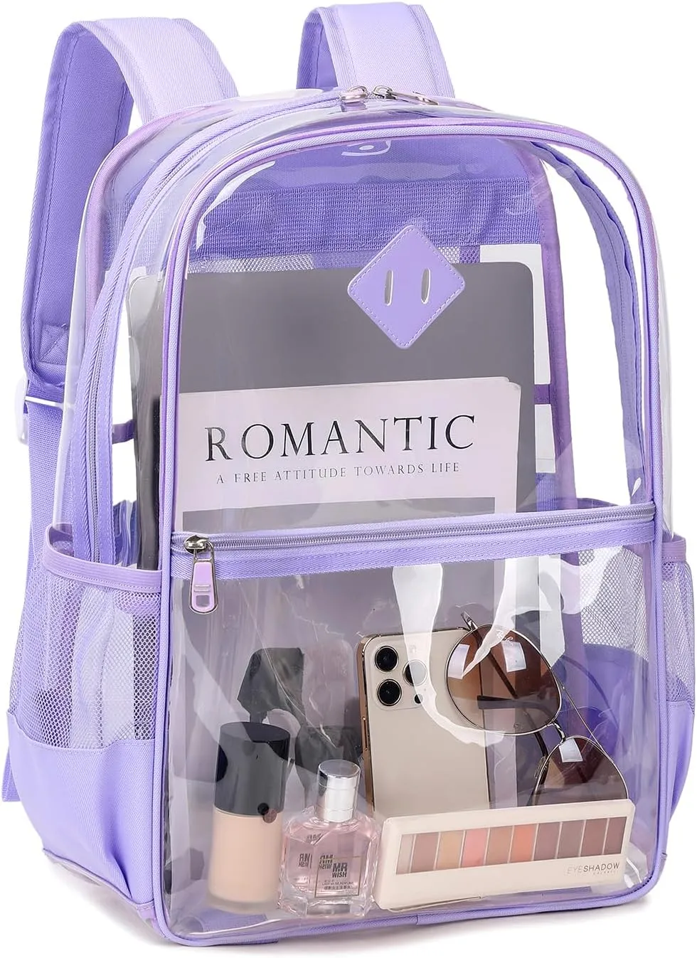 Clear Backpack, Heavy Duty See Through Backpacks for Travel, Work, Security, Concerts, College Transparent PVC bookbags Stadium Approved, Purple