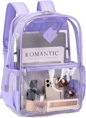 Clear Backpack, Heavy Duty See Through Backpacks for Travel, Work, Security, Concerts, College Transparent PVC bookbags Stadium Approved, Purple