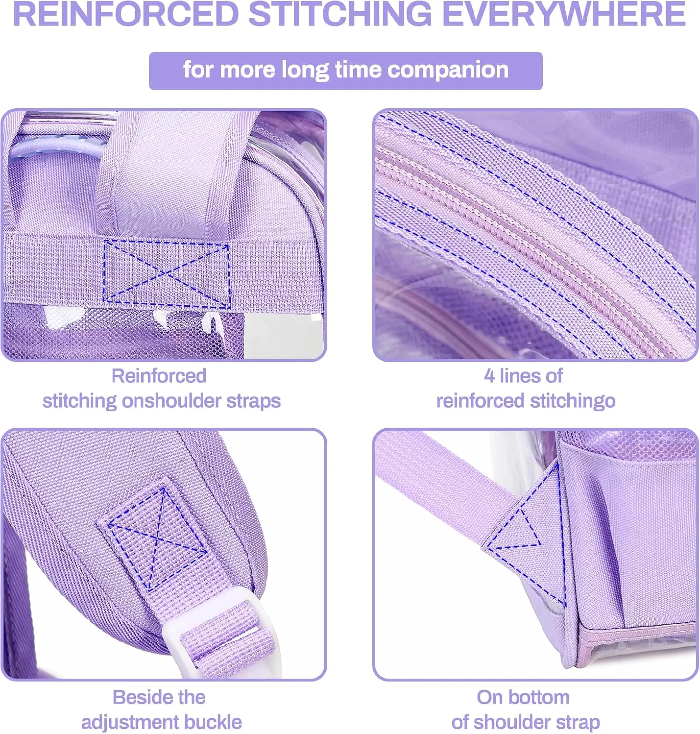 Clear Backpack, Heavy Duty See Through Backpacks for Travel, Work, Security, Concerts, College Transparent PVC bookbags Stadium Approved, Purple