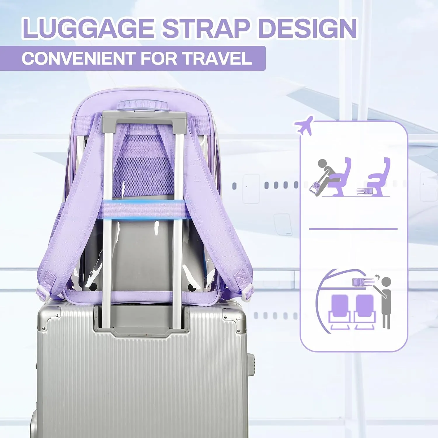 Clear Backpack, Heavy Duty See Through Backpacks for Travel, Work, Security, Concerts, College Transparent PVC bookbags Stadium Approved, Purple