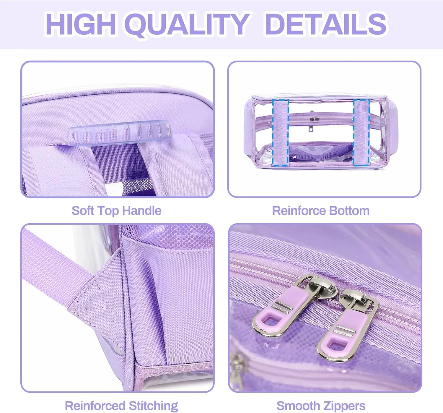 Clear Backpack, Heavy Duty See Through Backpacks for Travel, Work, Security, Concerts, College Transparent PVC bookbags Stadium Approved, Purple