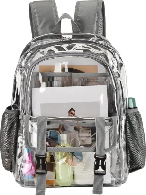 Clear Backpack, Large Clear Bag Stadium Heavy Duty PVC Transparent See Through Backpacks for Boys Girls, College, Work, Gray