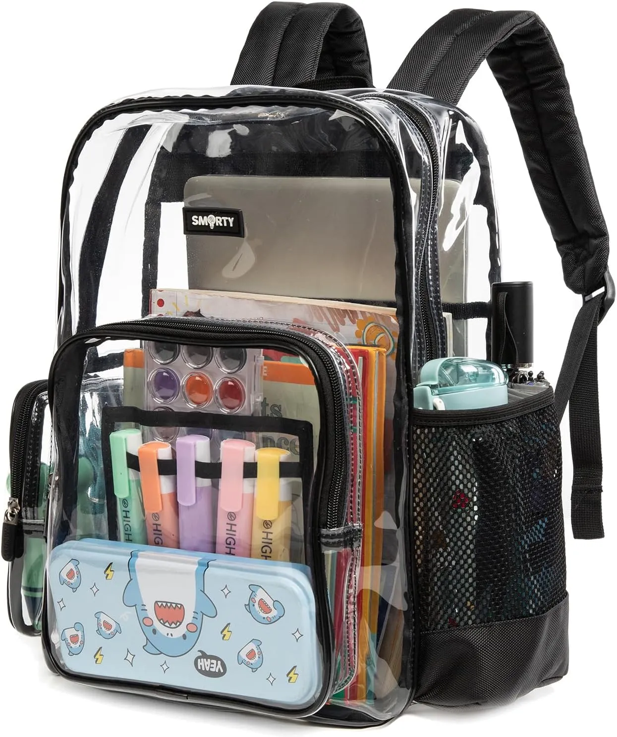 Clear Bag Heavy Duty Backpack Durable Transparent See Through Bag 12 * 6 * 16 (Medium, Black)