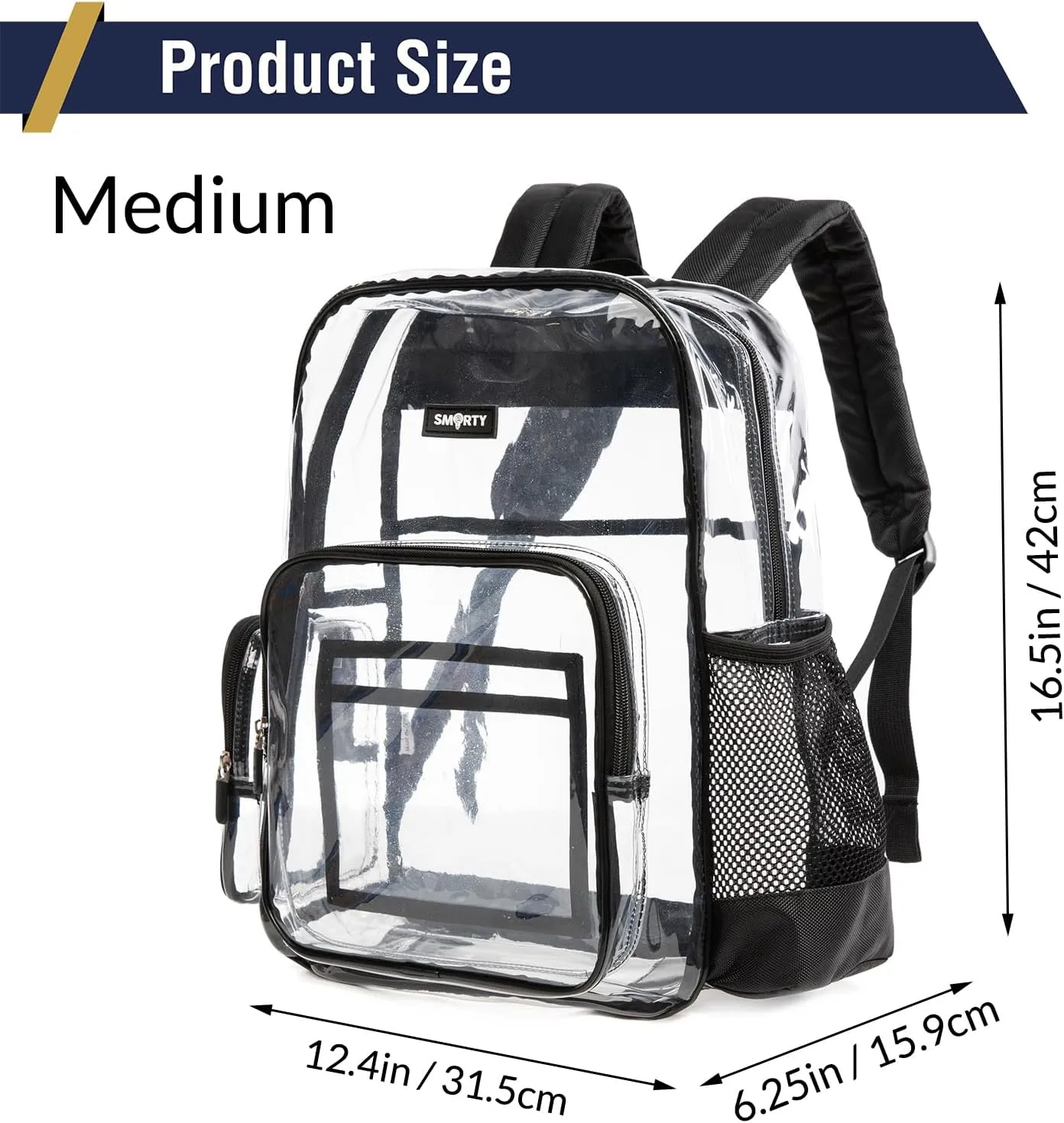 Clear Bag Heavy Duty Backpack Durable Transparent See Through Bag 12 * 6 * 16 (Medium, Black)