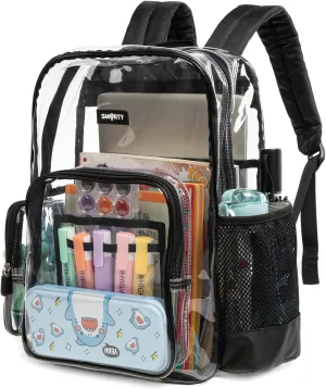 Clear Bag Heavy Duty Backpack Durable Transparent See Through Bag 12 * 6 * 16 (Medium, Black)