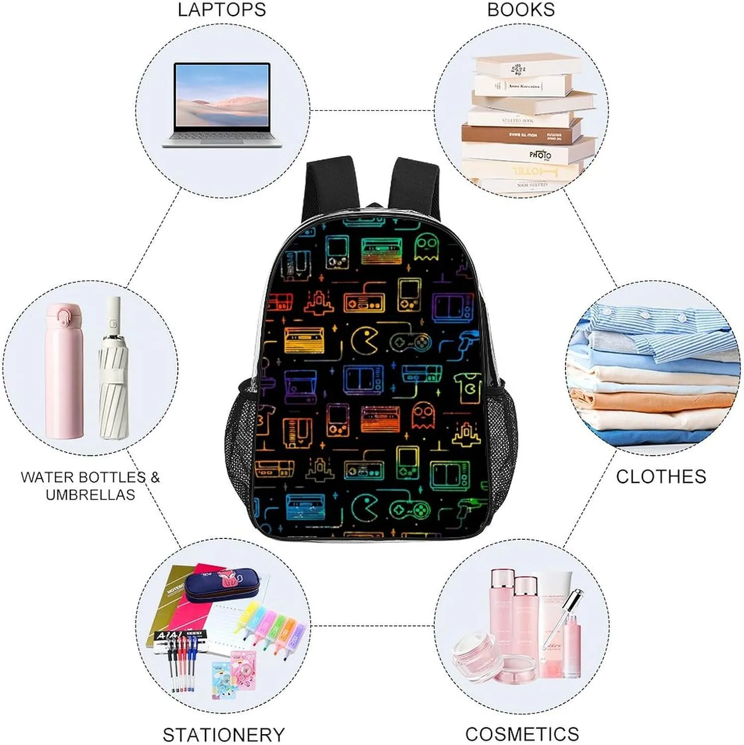 Colorful Game Video Gaming Transparent Fashion Waterproof PVC Transparent Backpack Unisex 17 Inches