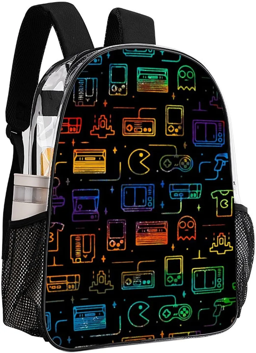 Colorful Game Video Gaming Transparent Fashion Waterproof PVC Transparent Backpack Unisex 17 Inches