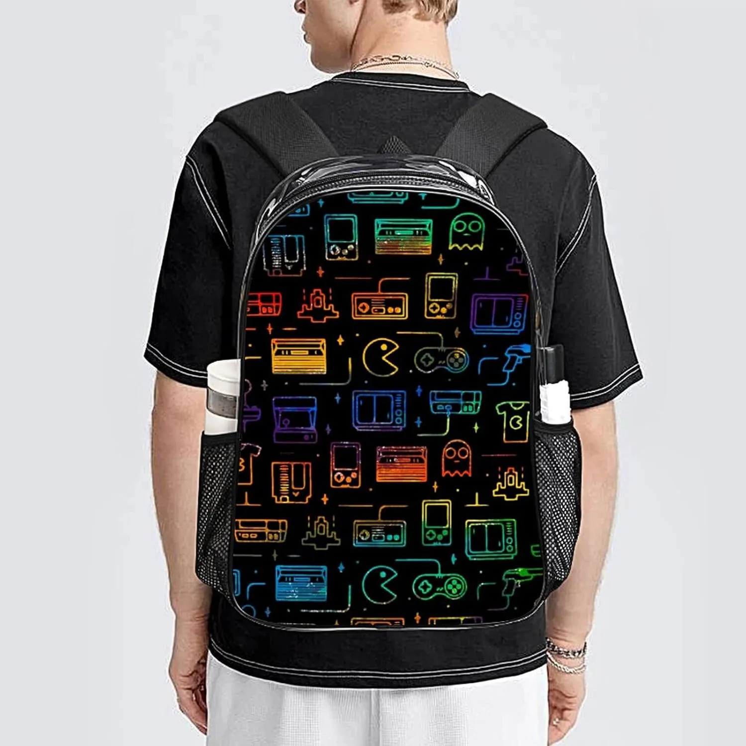 Colorful Game Video Gaming Transparent Fashion Waterproof PVC Transparent Backpack Unisex 17 Inches