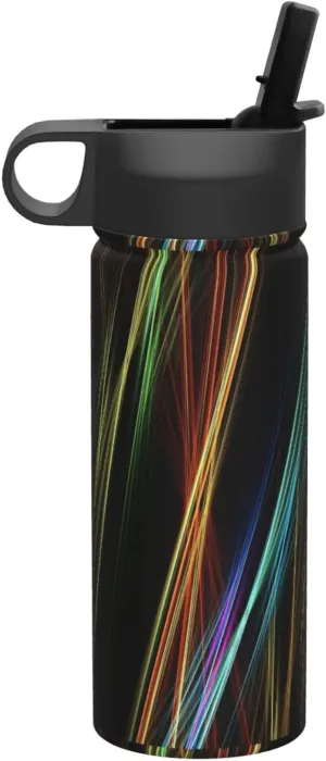Colorful Lines Art Print Flask Stainless Steel Water Bottle with Straw 18OZ FOR Outdoor Gym Commute