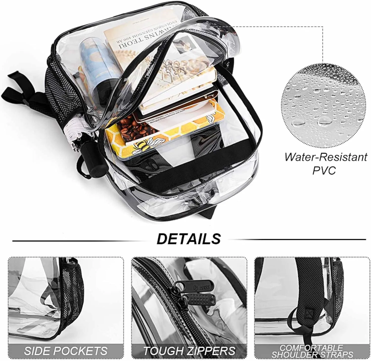 Colorful Neon Pot Leaf Weeds Transparent Fashion Waterproof PVC Transparent Backpack Unisex 17 Inches