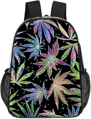 Colorful Neon Pot Leaf Weeds Transparent Fashion Waterproof PVC Transparent Backpack Unisex 17 Inches