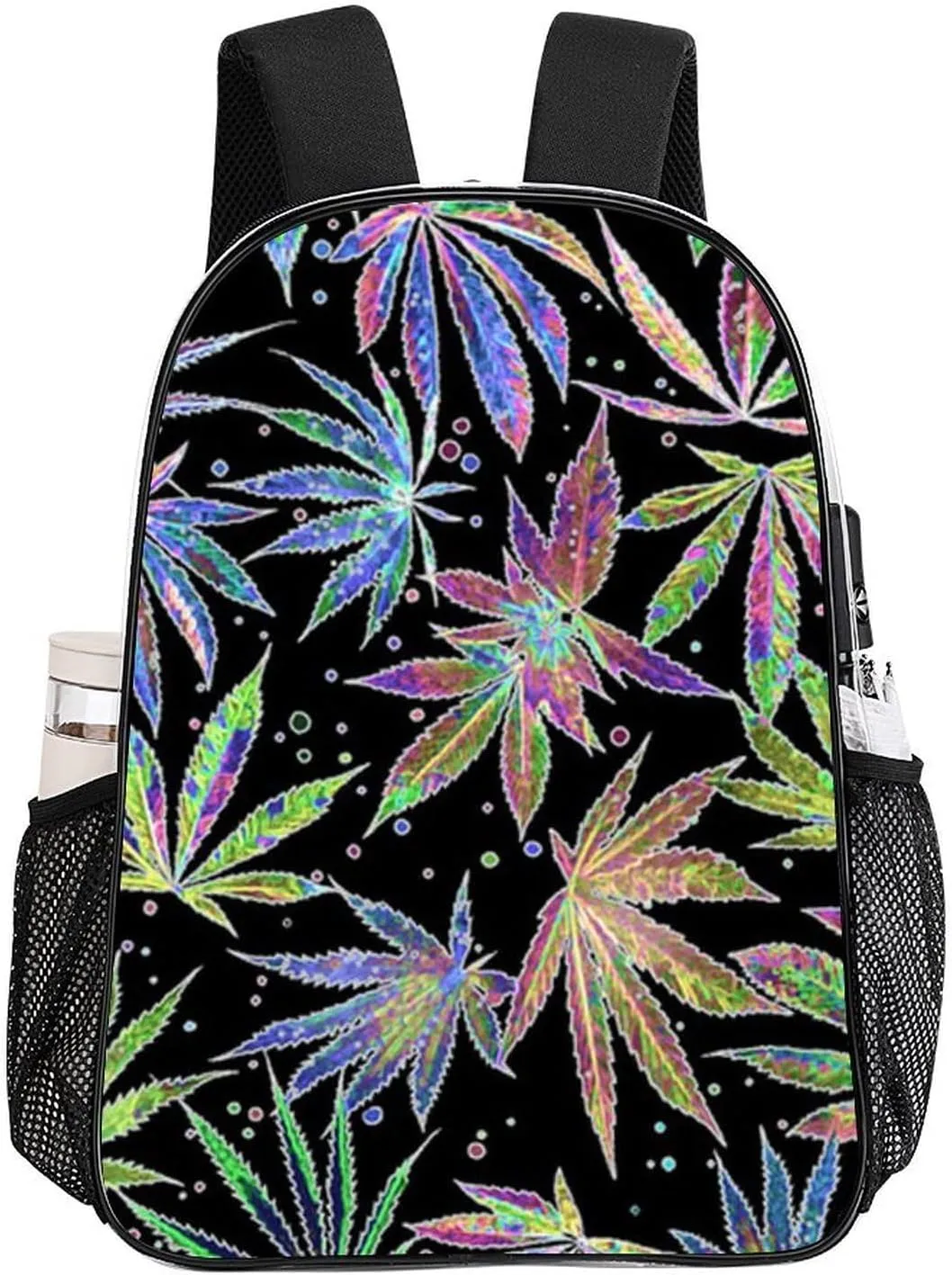 Colorful Neon Pot Leaf Weeds Transparent Fashion Waterproof PVC Transparent Backpack Unisex 17 Inches