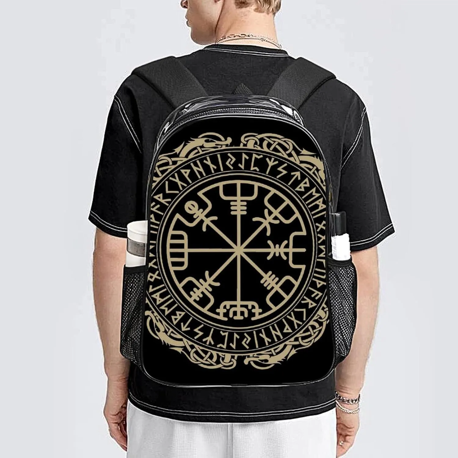 Compass Rune Decorative Circle Transparent Fashion Waterproof PVC Transparent Backpack Unisex 17 Inches