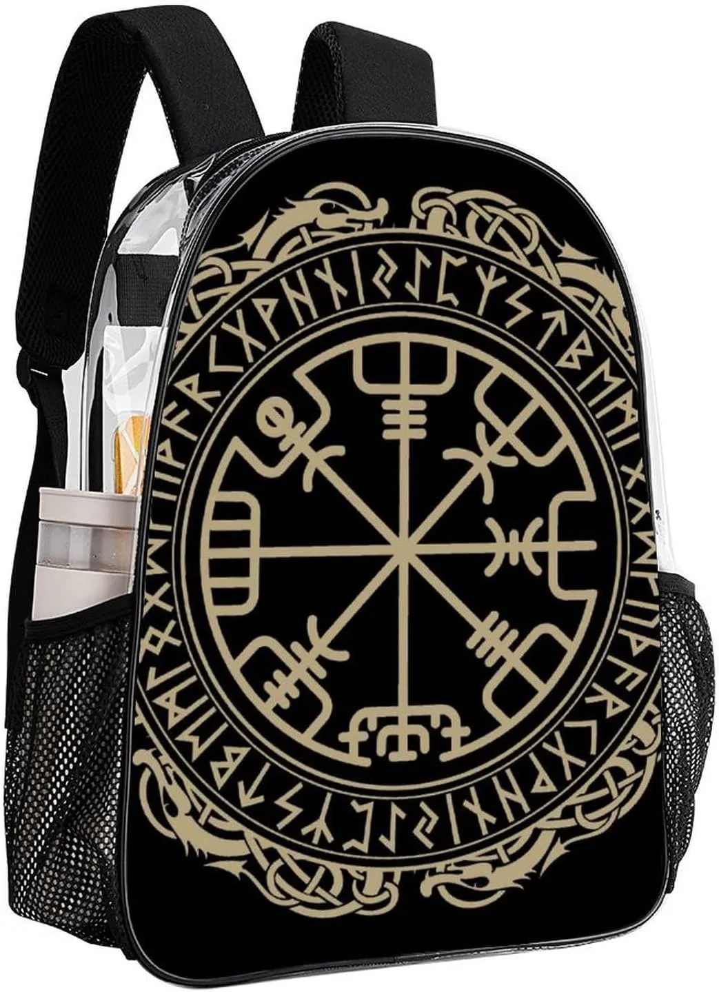 Compass Rune Decorative Circle Transparent Fashion Waterproof PVC Transparent Backpack Unisex 17 Inches
