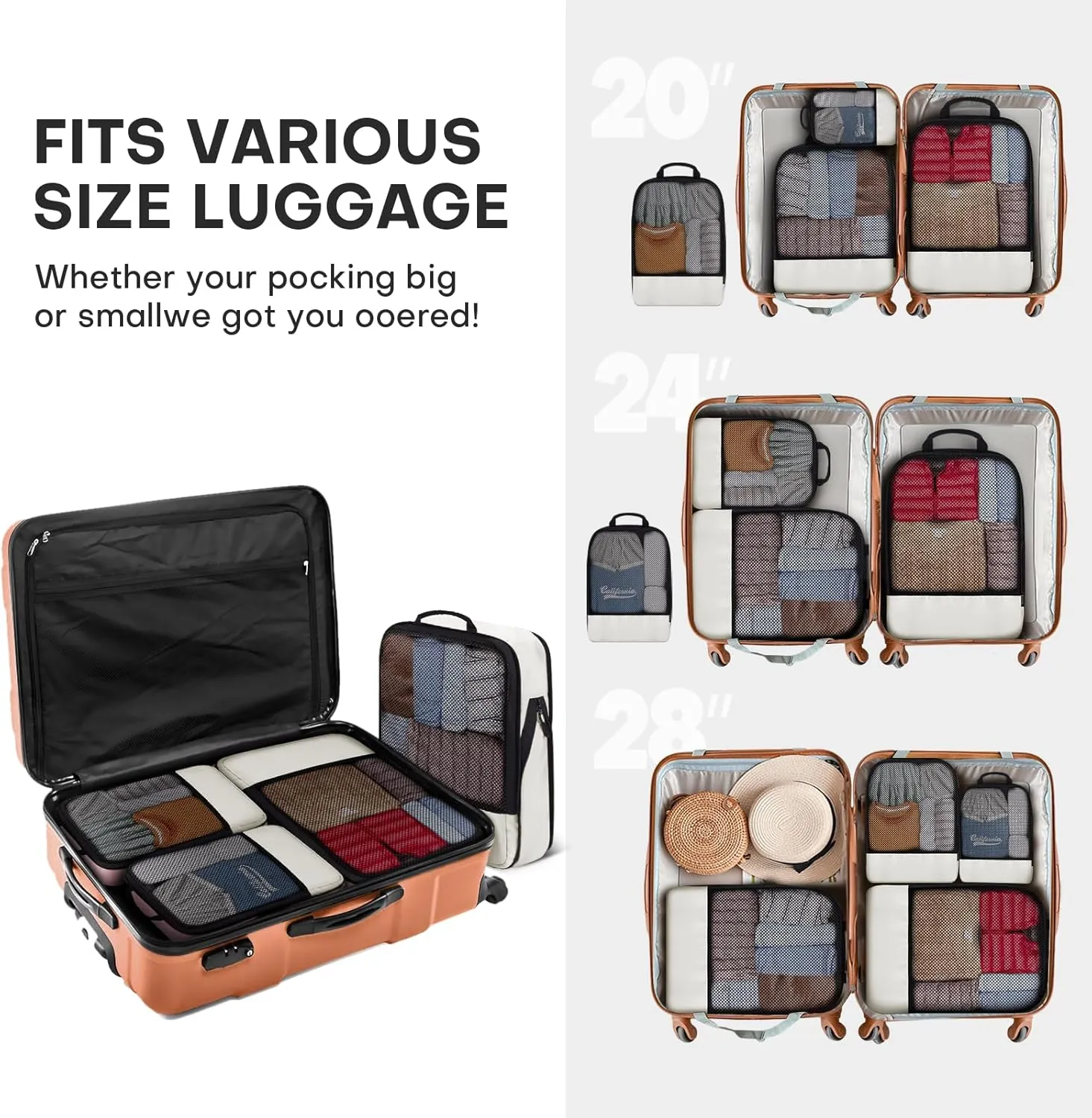 Compression Packing Cubes 4-Set Space Saver with Vacuum-Free Compression Expandable Luggage Organizer for Carry-On
