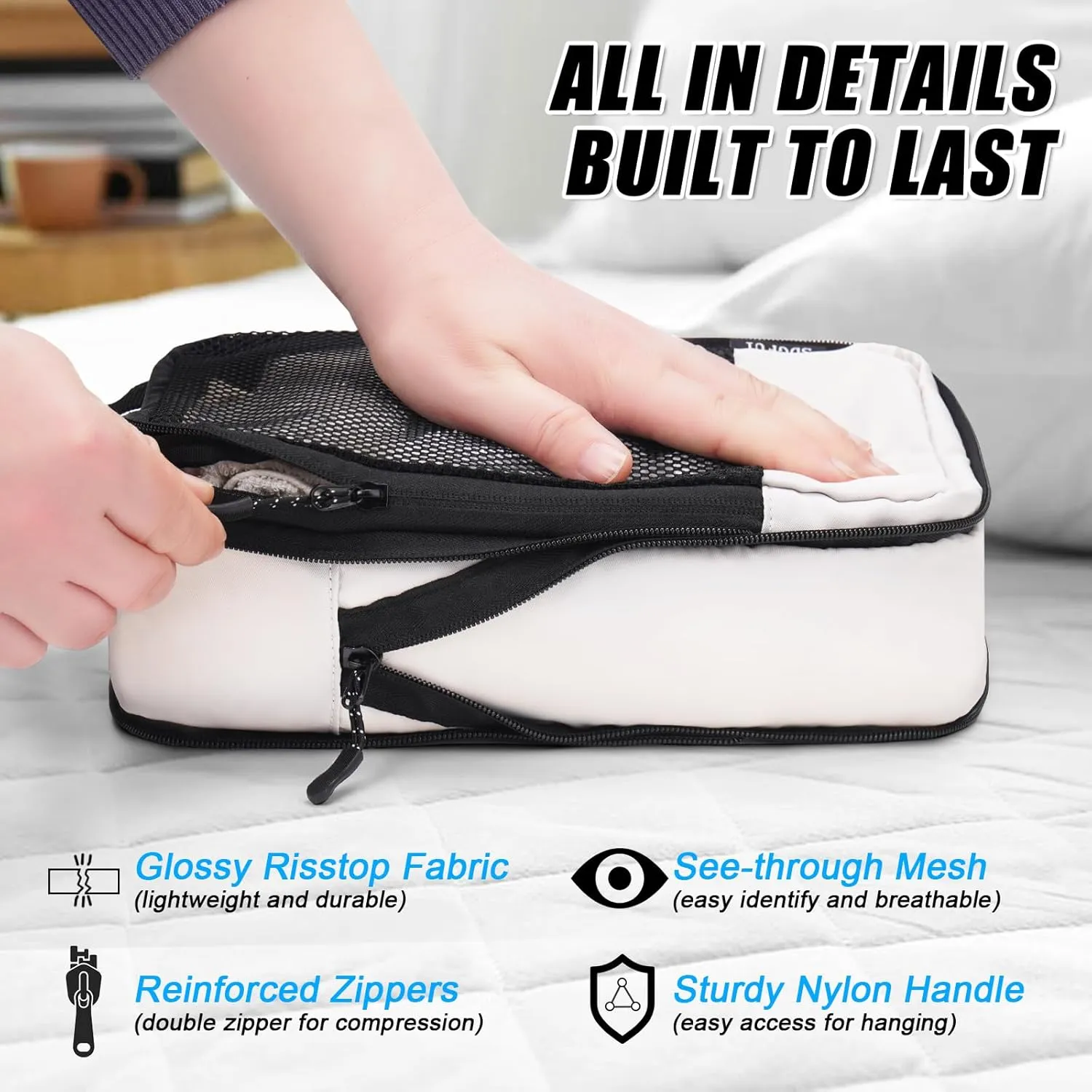 Compression Packing Cubes 4-Set Space Saver with Vacuum-Free Compression Expandable Luggage Organizer for Carry-On