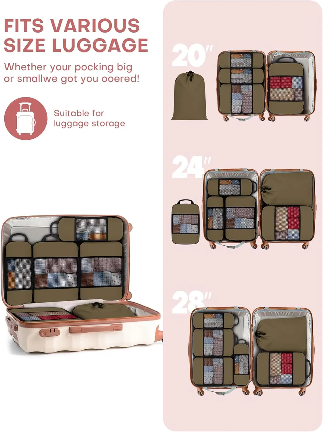 Compression Packing Cubes 4-Set Space Saver with Vacuum-Free Compression Expandable Luggage Organizer for Carry-On