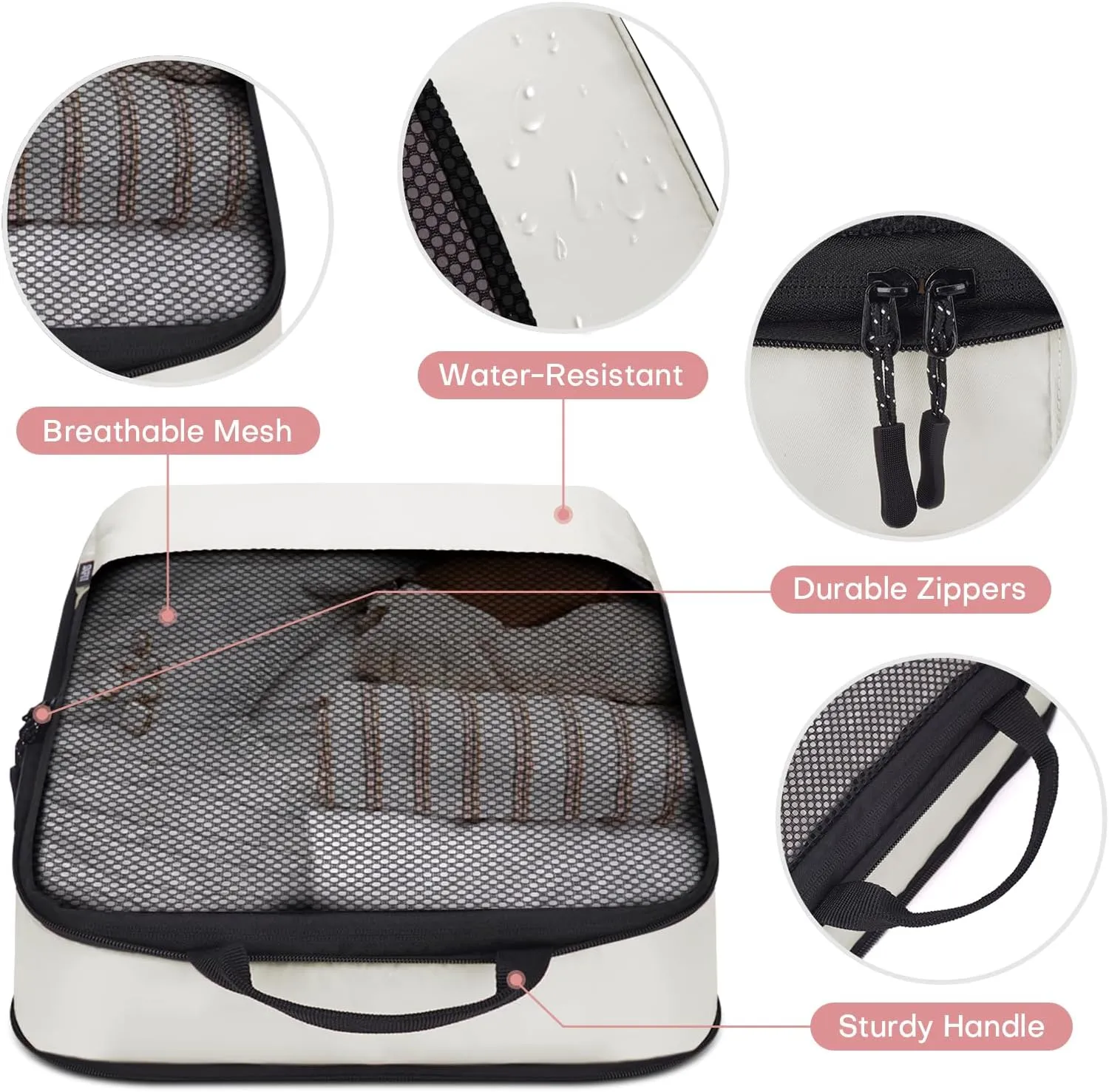 Compression Packing Cubes 4-Set Space Saver with Vacuum-Free Compression Expandable Luggage Organizer for Carry-On
