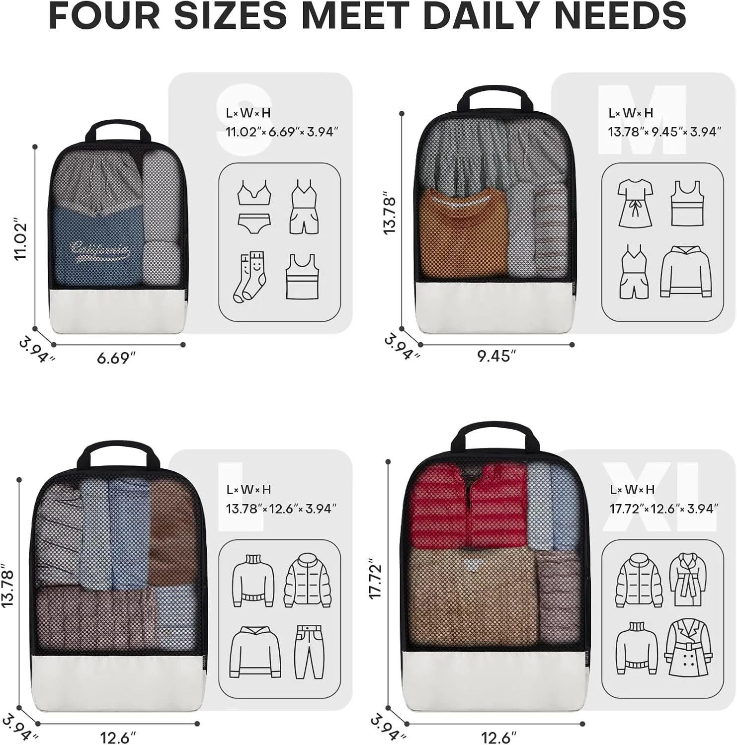 Compression Packing Cubes 4-Set Space Saver with Vacuum-Free Compression Expandable Luggage Organizer for Carry-On