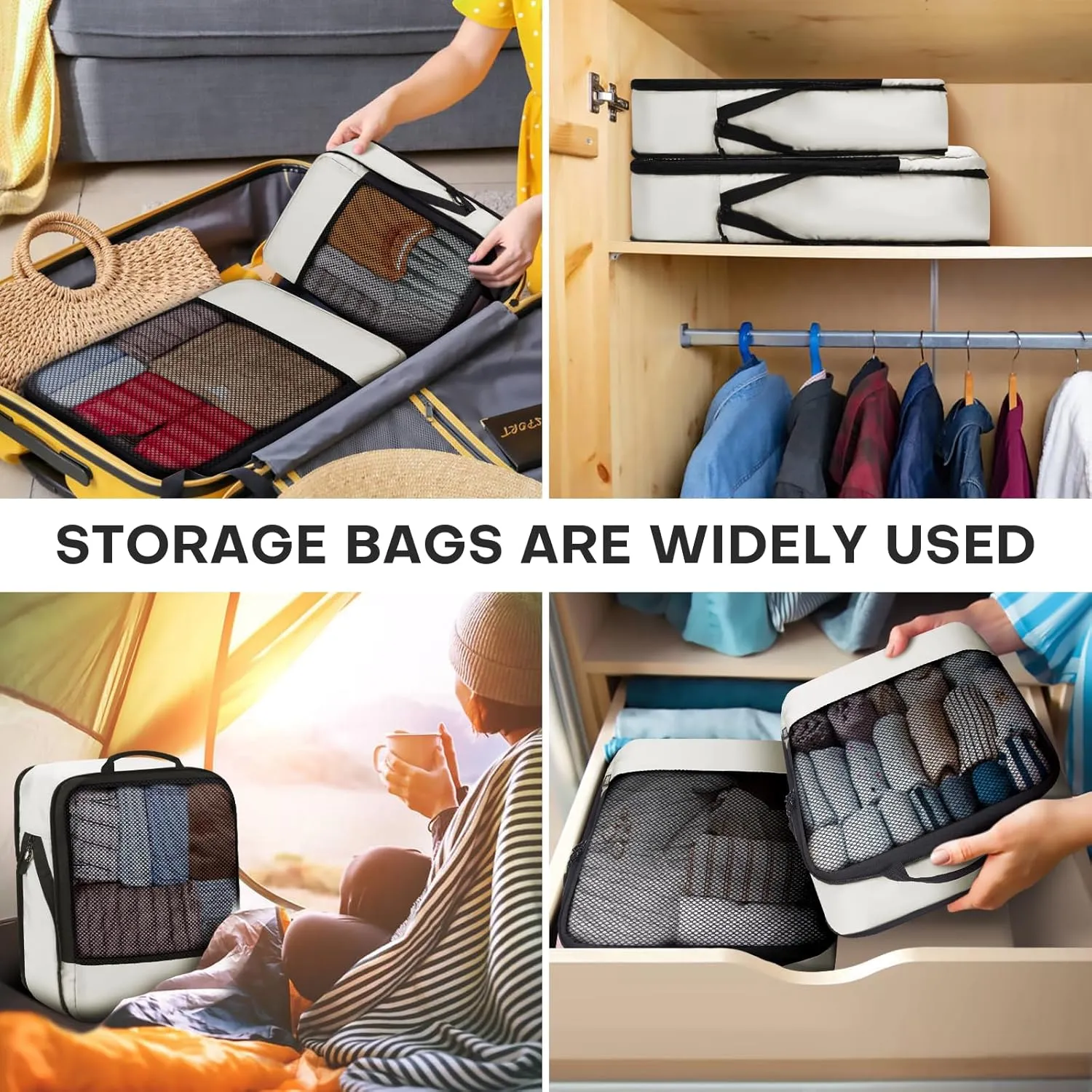 Compression Packing Cubes 4-Set Space Saver with Vacuum-Free Compression Expandable Luggage Organizer for Carry-On