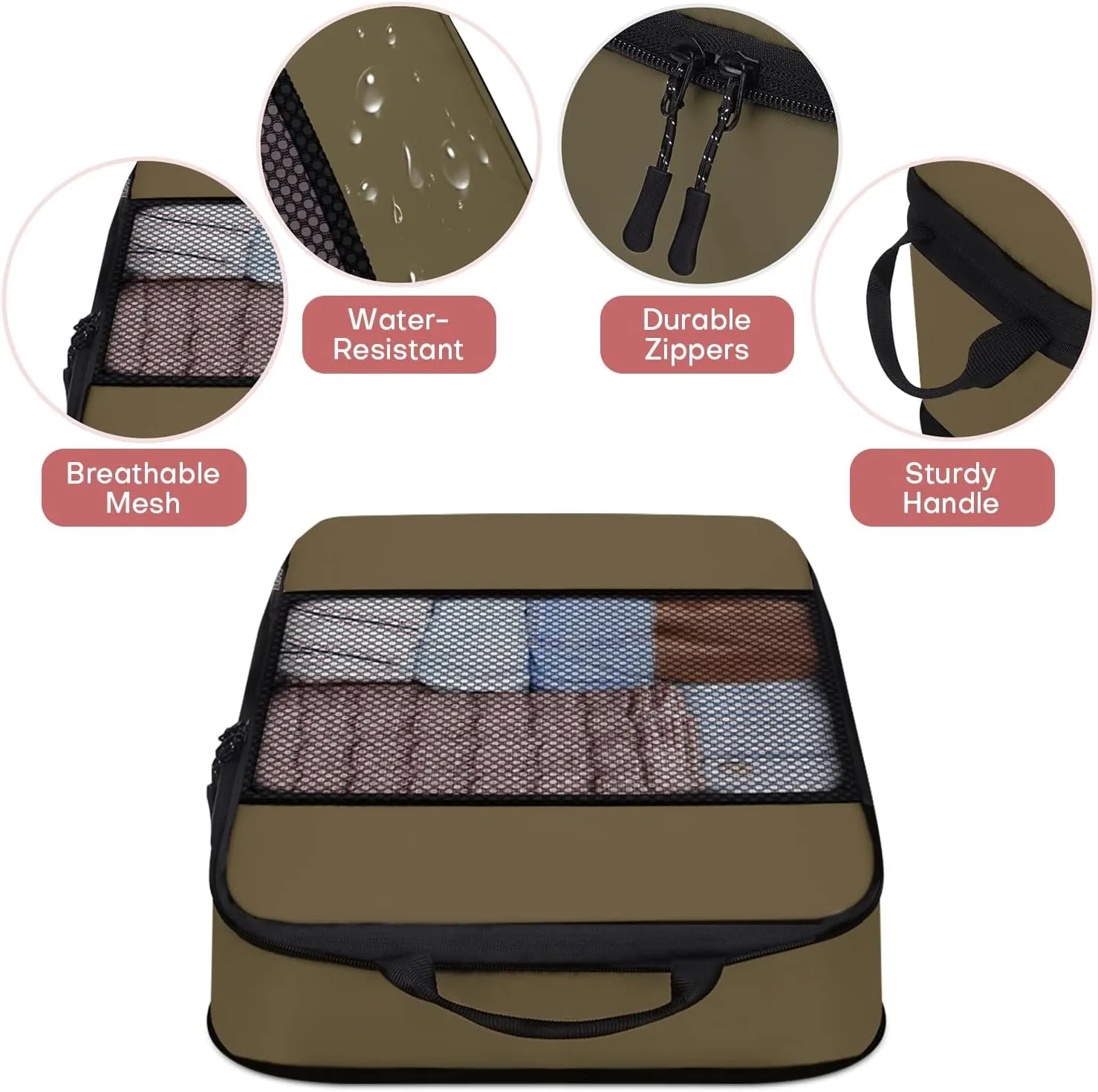 Compression Packing Cubes 4-Set Space Saver with Vacuum-Free Compression Expandable Luggage Organizer for Carry-On