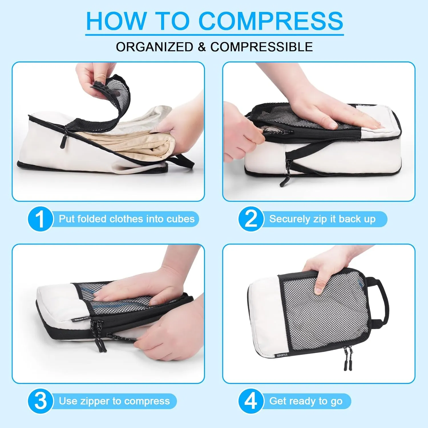 Compression Packing Cubes 4-Set Space Saver with Vacuum-Free Compression Expandable Luggage Organizer for Carry-On