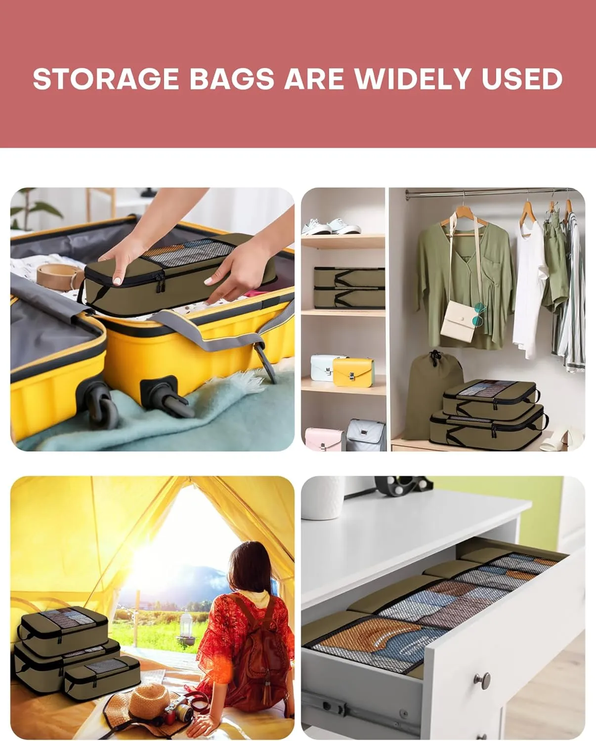 Compression Packing Cubes 4-Set Space Saver with Vacuum-Free Compression Expandable Luggage Organizer for Carry-On