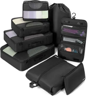 Compression Packing Cubes for Travel, 8 Set Packing Cubes for Suitcases, Breathable Mesh Travel Bags Organizer for Luggage Lightweight Vacation Essentials Accessories (Black)