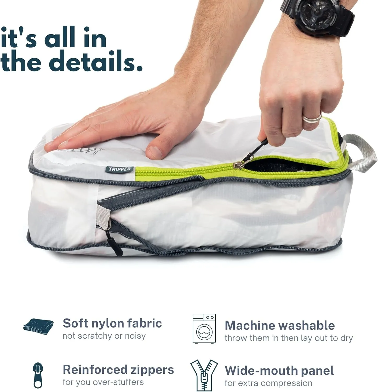 Compression Packing Cubes for Travel - Luggage and Backpack Organizer Packaging Cubes for Clothes by TRIPPED Travel Gear