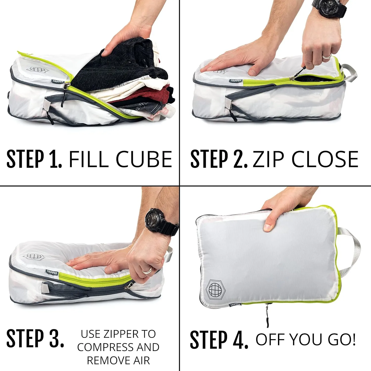 Compression Packing Cubes for Travel - Luggage and Backpack Organizer Packaging Cubes for Clothes by TRIPPED Travel Gear