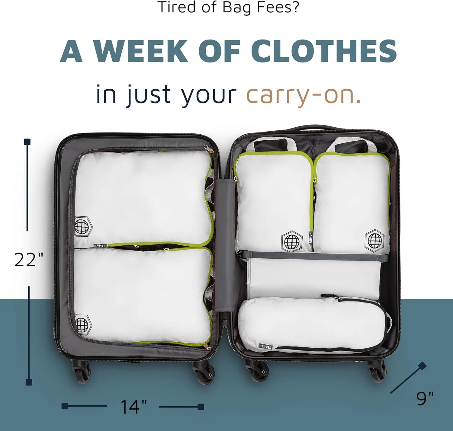 Compression Packing Cubes for Travel - Luggage and Backpack Organizer Packaging Cubes for Clothes by TRIPPED Travel Gear